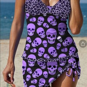 Swimsuit or beach cover up punk print - purple leopard print and skulls